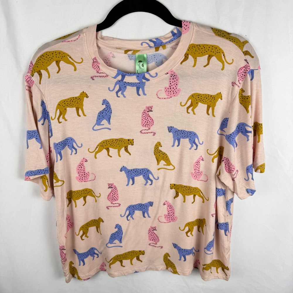 Honeydew Play It Cool Pink Leopard T-Shirt Medium Loungewear Soft Animal Print